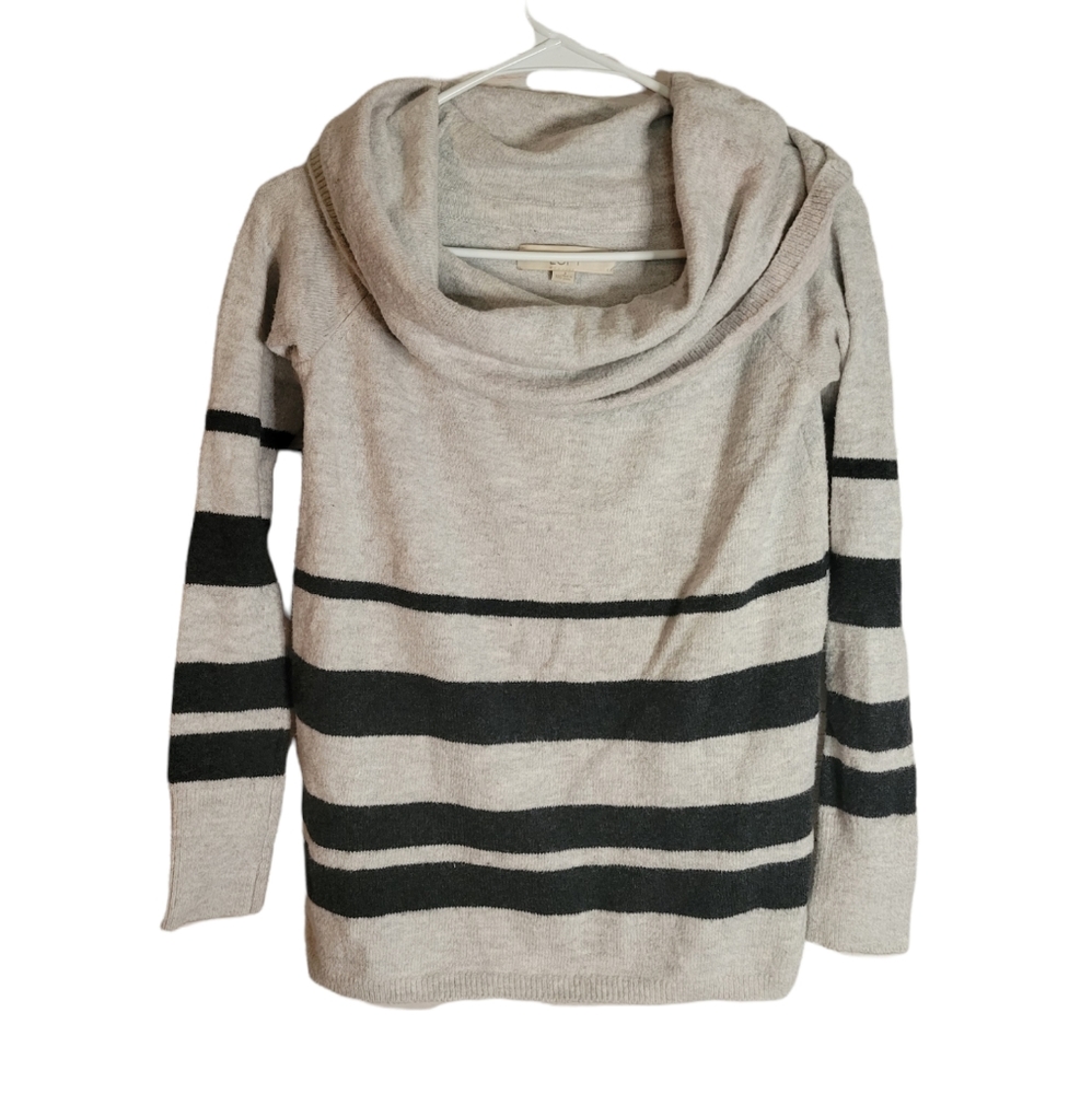 LOFT XXS extra small cowl neck sweater stripe cream dark grey